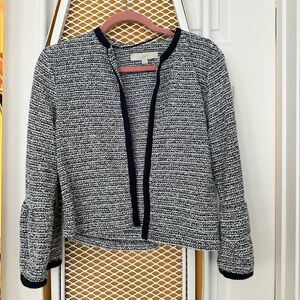 LOFT Women's Navy and White Boucle Jacket